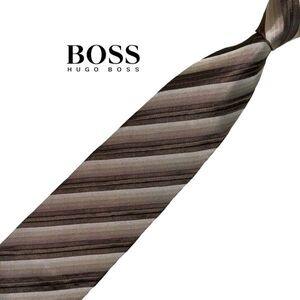 HUGO BOSS 高級ネクタイ ストライプ柄 ブラウン系 レジメンタル ヒューゴボス USED メンズ服飾小物 中古 t838-