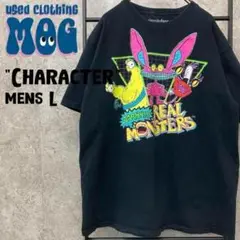 《US古着》リアルモンスターズ キャラクタープリントTシャツ 黒 メンズL