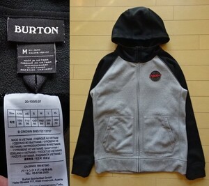 【BURTON】子供用 B CROWN ボンデッド フルジップ フーディ― ヘザーグレー/ブラック SIZE:M/JPN-140 (バートン,パーカー)