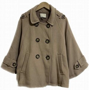 オリーブデオリーブ OLIVE des OLIVE ポンチョ コート ハーフ ショート ステンカラー ダブルボタン ベージュ /AG レディース