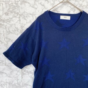 【希少】アズール バイ マウジー クルーネック サマーセーター AZUL by moussy カットソー スター柄 星柄 Uネック 薄手 カットソー