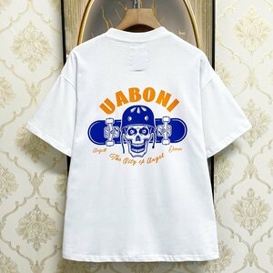 個性EU製＆定価2万◆UABONI*Paris*半袖Tシャツ*ユアボニ*パリ発◆コットン100％ 吸汗 ソフト 快適 遊び心 アメカジ ストリート 街着 L