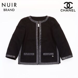 シャネル CHANEL ジャケット ココマーク ツイード レザー ウール ブラック