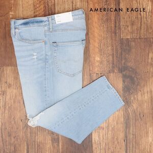 AMERICAN EAGLE/33インチ/デニムパンツ 1114-6344 ウォッシュ ダメージ加工 アンクル丈 九分丈 脚長 新品/青/ブルー/ih320/