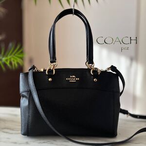 極美品 COACH コーチ 2way レザーショルダーバッグ＊レディース 牛革 本革 肩掛け 斜め掛け ブラック 黒 ハンド トート 正規品