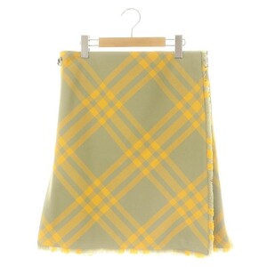 バーバリー BURBERRY CHECK KILT SKIR チェックキルトスカート ラップ ひざ丈 UK10 グレー 黄色 イエロー /MF ■OS ■SH レディース