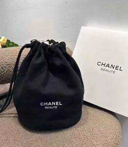 送料無料 未使用 新品 正規ノベルティ巾着バッグ chanel 厚手 ノベルティー　巾着 ブラック 黒 小物入れ シャネル　ポーチ