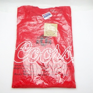 A24-1997【未使用】coors クアーズ　Hanes ヘインズ　Tシャツ　Lサイズ　レッド 赤　コットン　アメリカ製 ビンテージ　タグ付き　レタパ可