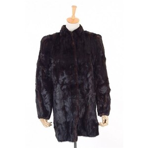 A5448/極美品 秋冬 Nisshin Furs ミンク 毛皮 リアルファー DASCO 膝丈 セミロング ハーフコート ジャケット 13号程 ブラウン/レディース