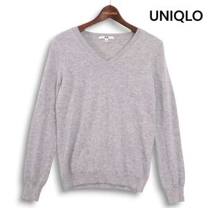 UNIQLO ユニクロ 秋冬★ 高級 カシミヤ100% Vネック ニット セーター Sz.S レディース グレー　K4T01705_A#K