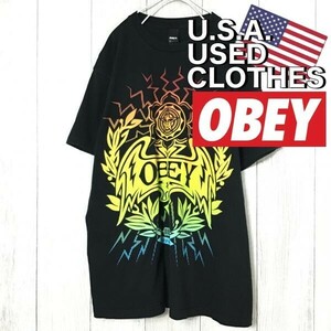 ★状態良好!!★正規品★USA直輸入!!★【OBEY オベイ】BIGグラデプリント 半袖 Ｔシャツ[海外規格 M]黒 インパクト アート カルチャー K-768