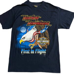 80s USA製 Harley Davidson Tシャツ L ハーレーダビッドソン イーグル ロゴ バイク モーターサイクル First in Flight ヴィンテージ