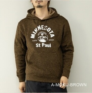 【即落送料込】A-MOKU-BROWN Size:LL ニットフリース裏起毛パーカー 軽量 保温性