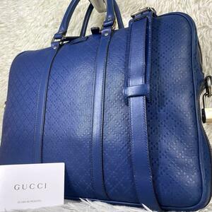 1円〜 【幻の希少色・美品】 GUCCI グッチ ビジネスバッグ ブリーフケース 書類かばん カバン ディアマンテ 総柄 レザー ブルー 青 メンズ