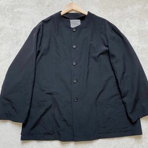 超稀品・80年代丸文字 ヨウジヤマモト プールオム Yohji Yamamoto Pour Homme ノーカラー ウールギャバ ジャケット ブルゾン ブラック M