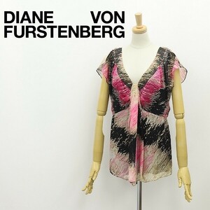 ◆DIANE von FURSTENBERG ダイアンフォン ファステンバーグ GABIE シルク100％ 総柄 シフォン タック ブラウス トップス 0