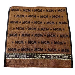 未使用品 エムシーエム MCM legere ハンドタオル ロゴ 刺繍 ダークブラウン こげ茶色 ブラウン タグ付 美品 国内正規品