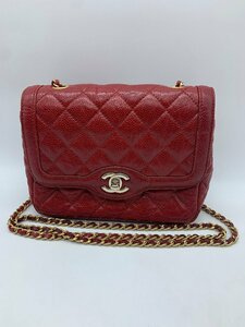 CHANEL シャネル マトラッセ チェーン ショルダーバッグ キャビアスキン 赤/レッド系