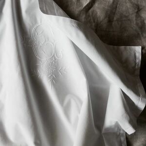 フランスアンティーク Gと時計草と モノグラムと刺繍のピローカバー ハンドメイド レース クッション 枕 インテリア ヴィンテージ 綿