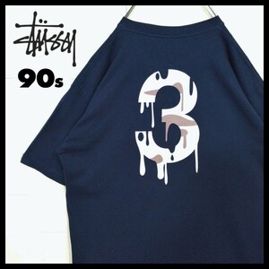 《STUSSY/ステューシー》90s 紺タグ　ペイントロゴ　迷彩　Tシャツ