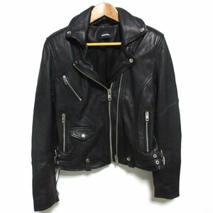 美品 DIESEL ディーゼル L-SINYA-A レザー バックスタッズ装飾 バイカージャケット ダブルライダースジャケット M ブラック ◆