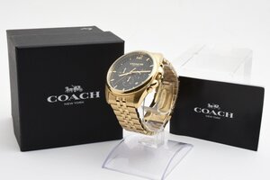 稼働品 箱付き コーチ クロノグラフ ラウンド デイト ゴールド クォーツ メンズ 腕時計 COACH