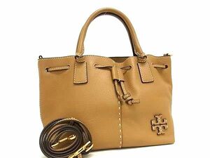 1円 ■美品■ TORY BURCH トリーバーチ レザー 2WAY トートバッグ ショルダー クロスボディ 斜め掛け ライトブラウン系 FK0607