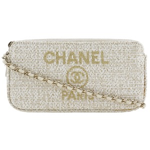 CHANEL シャネル ドーヴィル チェーンショルダー 2WAYクラッチ A84415 ショルダーバッグ ツイード 白 レディース【I211824042】中古