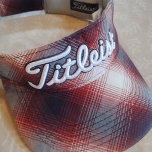 状態良好！　タイトリスト　TITLEIST　サンバイザー　サイズ(57～59cm)　レッド/ネイビー×チェック柄　マジックテープ　コットン50％