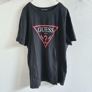 GUESSブラックTシャツ【L】韓国製シンプルUSA90s