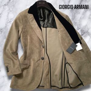 未使用タグ付!!! ジョルジオアルマーニ ベロア切替 スエード テーラードジャケット レザー調 パイソン柄 ブレザー GIORGIOARMANI メンズ 44