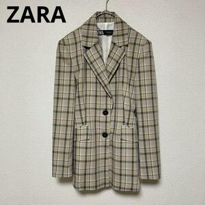 xx147 美品/ZARA/チェックテーラードジャケット/ベージュ