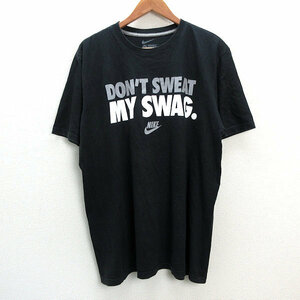 s■ナイキ/NIKE 文字プリント 半袖Tシャツ/大き目【2XL】黒/MENS/52【中古】