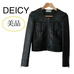 美品 deicy 羊革 レザー ノーカラー ショート丈 ライダース ブラック