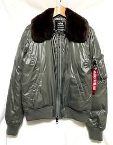 ★美品　ALPHA INDUSTRIES アルファ　B-15 中綿ダウン フライトジャケット ファー取り外し可能 ビンテージグリーン L