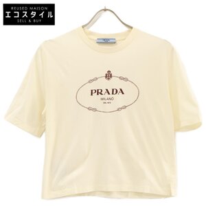 美品/国内正規/24年製 PRADA プラダ 3549B_15D3 ロゴプリント ジャージー Tシャツ/ トップス M アイボリー レディース