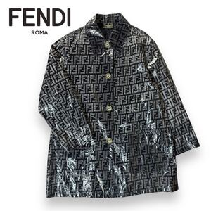 【美品】FENDI フェンディ ズッカ柄 レインコート ポリウレタン ヴィスコース 34サイズ 40サイズ グレー イタリア製