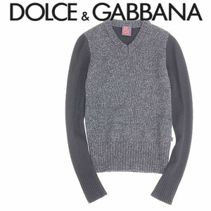 美品◆& DOLCE&GABBANA アンド ドルチェ＆ガッバーナ ウール Vネック バイカラー 切替 ニット セーター ブラック×チャコールグレー 36