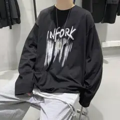 【フォロー割可】ロング Tシャツ ブラック 黒 重ね着 ストリート 3XL