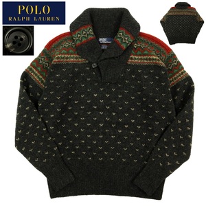 【B2410】【未使用】【90年代】【ナイガイ】POLO RALPH LAUREN ポロラルフローレン ショールカラーセーター シルク混 フェアアイル柄