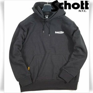 新品1円～★Schott N.Y.C ショット メンズ 長袖 ロゴ フーデッド プルオーバー パーカー L 黒 ブラック スウェット コットン綿 ◆8682◆