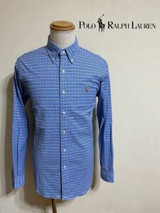 【美品】 Polo Ralph Lauren ポロ ラルフローレン ボタンダウン チェック柄 シャツ トップス クラシックフィット サイズM 長袖 ブルー系