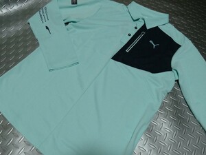 NPM22★秋ゴルフ★PUMA GOLF★プーマゴルフ★ストレッチ 鹿の子 スローガンロゴ CBポケット 長袖 ポロシャツ★L/EG