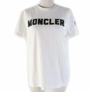 極美品☆MONCLER モンクレール 22年製 コットン100％ フロントロゴデザイン ロゴワッペン付 半袖Ｔシャツ ホワイト S 正規品 レディース