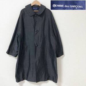 AD1990 青山 COMME des GARCONS シルク レーヨン 丸襟 ロング ステンカラーコート 黒 Sサイズ コムデギャルソン VINTAGE archive 4070410