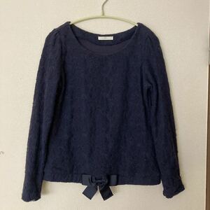 【PATTERN パターン】花柄 レース リボン 長袖カットソー 紺 M