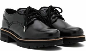 送料無料 Clarks 26cm チャンキー レースアップ 軽量 ブラック チャンキー フラット レザー オフィス スニーカー パンプス at48