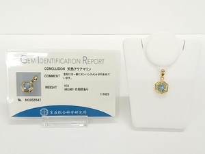 K18 天然アクアマリン ダイヤモンド 0.01ct 総1.9g ネックレス トップ 鑑別書付