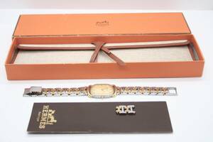 ★【良品/稼働品】Hermes Rallye Ladies GP/SS Gold Dial Watch 74601 エルメス ラリー クォーツ ゴールド文字盤 レディース ★ W046