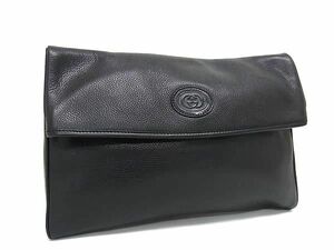 1円 ■美品■ GUCCI グッチ 004 090 0273 オールドグッチ ヴィンテージ レザー クラッチバッグ セカンドバッグ ポーチ ブラック系 AX7575